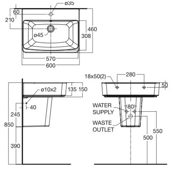 Lavabo rửa mặt American Standard 0507-WT treo tường + chân ngắn 0707-WT