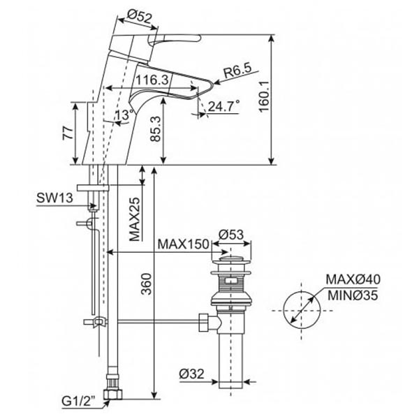 Vòi lavabo chậu rửa mặt American Standard WF-3907 nóng lạnh