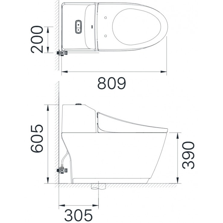 Bản vẻ kỉ thuật Bồn cầu 1 khối INAX AC-1032 nắp rửa điện tử CW-H17VN