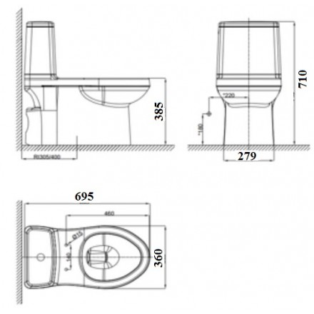 Bản vẽ kỹ thuật Bồn cầu 1 khối American Standard Cozy VF-1858