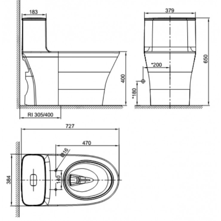 Bản vẽ kỹ thuật Bồn cầu 1 khối American Standard VF-1880PL nắp rửa điện tử Pristine