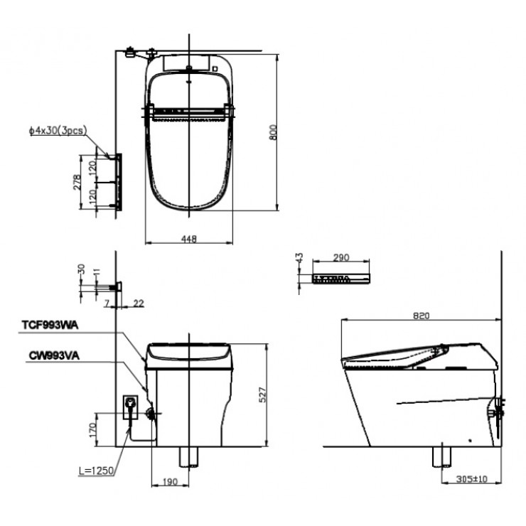 Thông số kỹ thuật Bồn cầu điện tử Toto CW993VA/TCF993WA/T53P100VR Neorest XH II