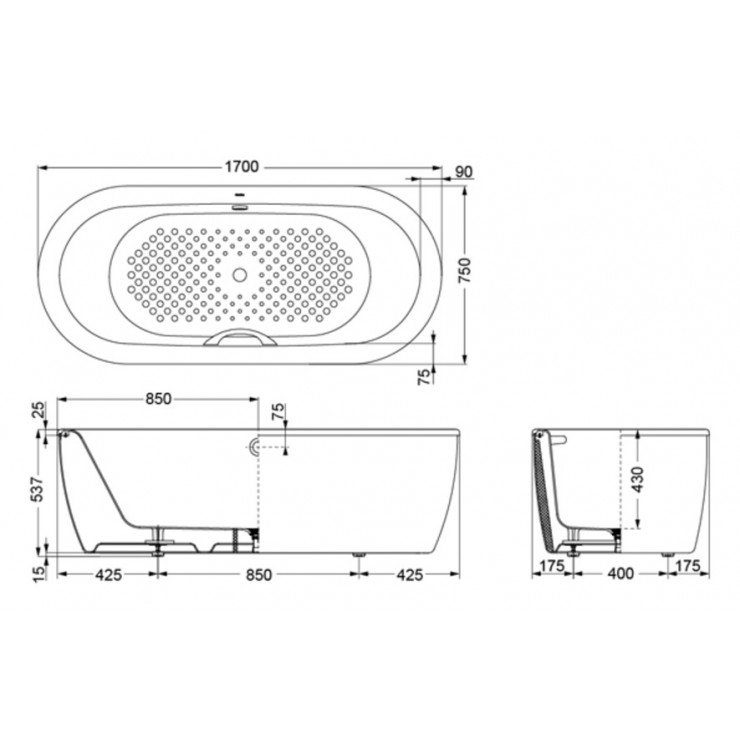 Bản vẽ Bồn tắm lập thể TOTO FBYN1716CPTE#W dài 1m7