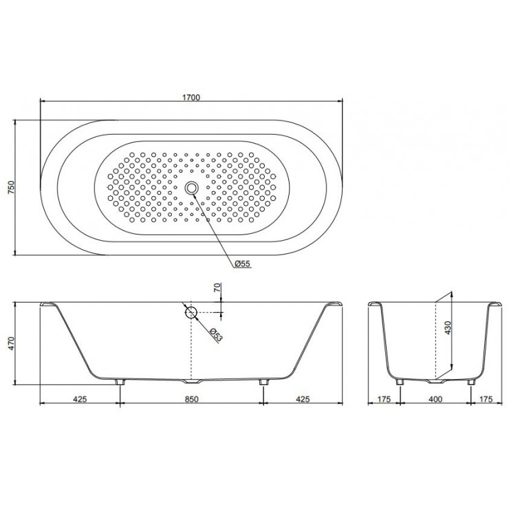 Bản vẽ kỹ thuật Bồn tắm xây TOTO FBYN1710CPE dài 1m7