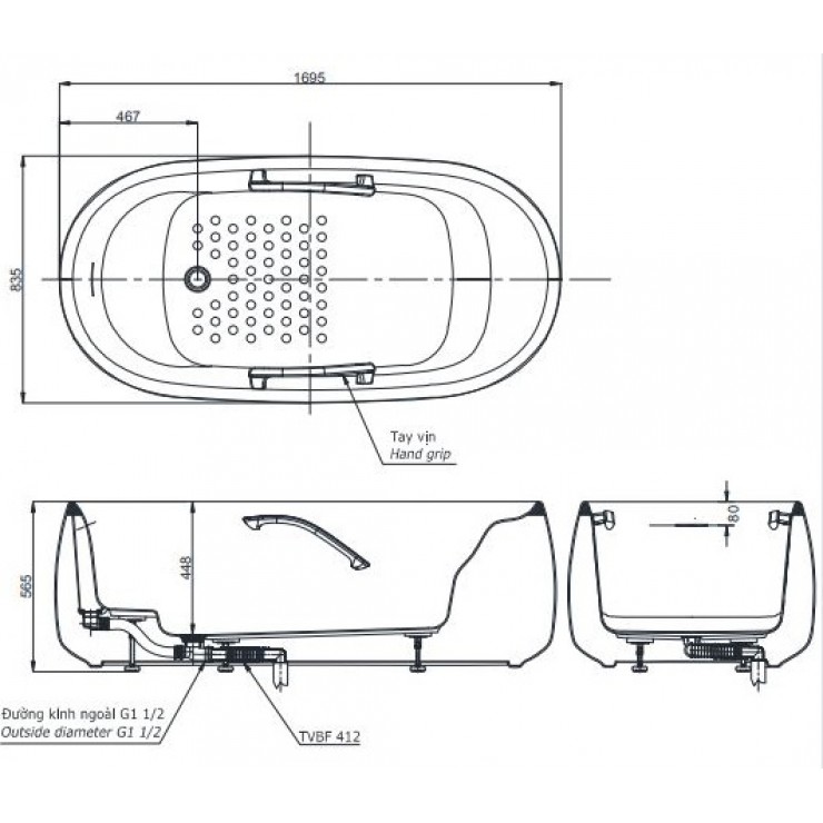 Bản vẽ Bồn tắm lập thể TOTO PJY1744PWEN#GW dài 1m7 đá cẩm thạch nhân tạo cao cấp