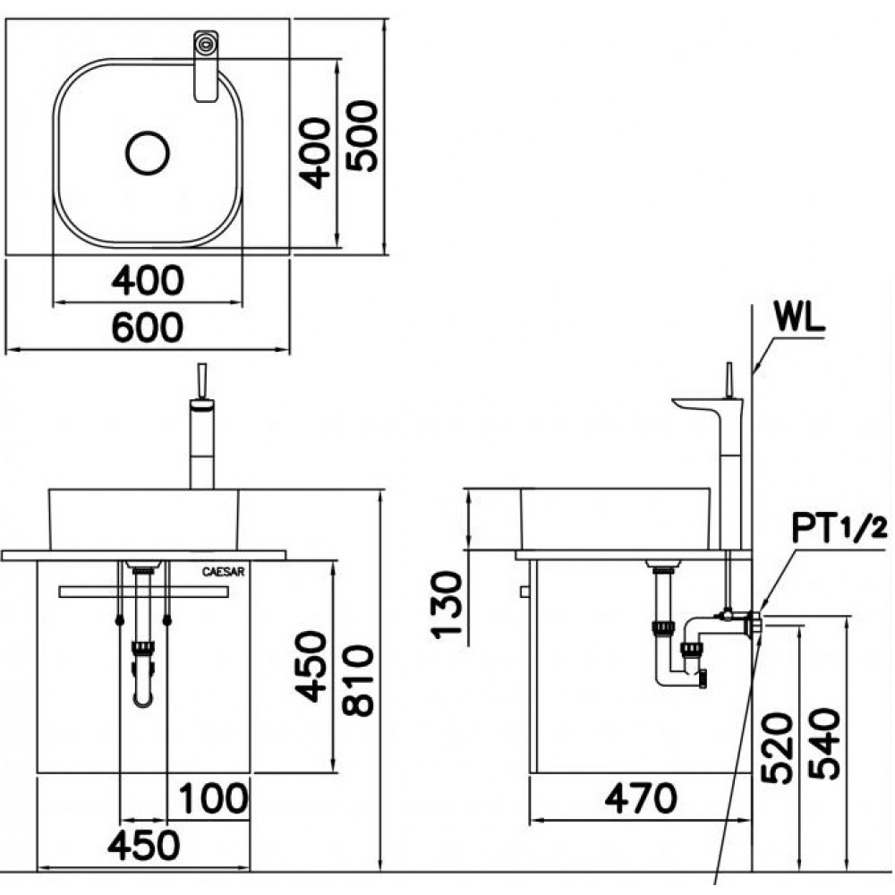 Lavabo chậu rửa mặt Caesar LF5256 đặt bàn