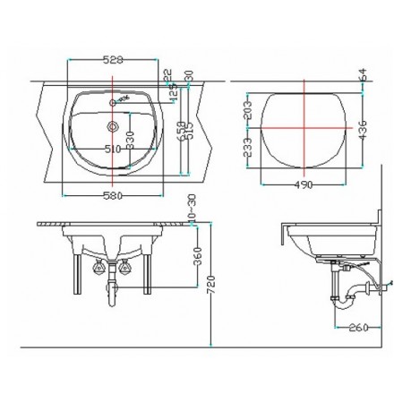 Bản vẽ kỹ thuật Lavabo chậu rửa mặt Inax AL-2216V âm bàn sứ chống bám bẩn Aquaceramic (AL2216V)