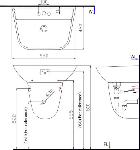 Lavabo chậu rửa mặt Inax L-297V treo tường + chân (L297V)