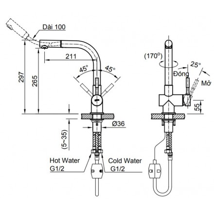 Vòi chậu rửa chén INAX SFV-1013SX đa năng nóng lạnh (SFV-1013SX)