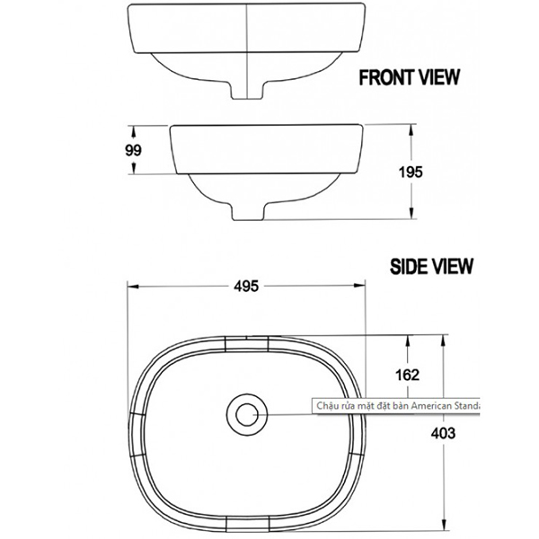 Lavabo chậu rửa mặt American Standard 0950-WT đặt bàn