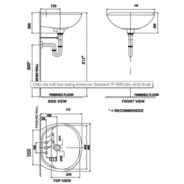 Lavabo chậu rửa mặt American Standard VF-0940.3H treo tường