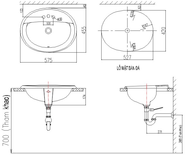 Lavabo chậu rửa mặt INAX L-2395V bán âm dương vành (L-2395V)
