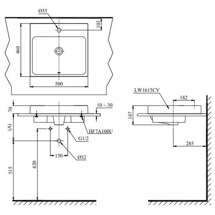 Bản vẽ kỹ thuật Lavabo chậu rửa mặt Toto LT1615C đặt bàn