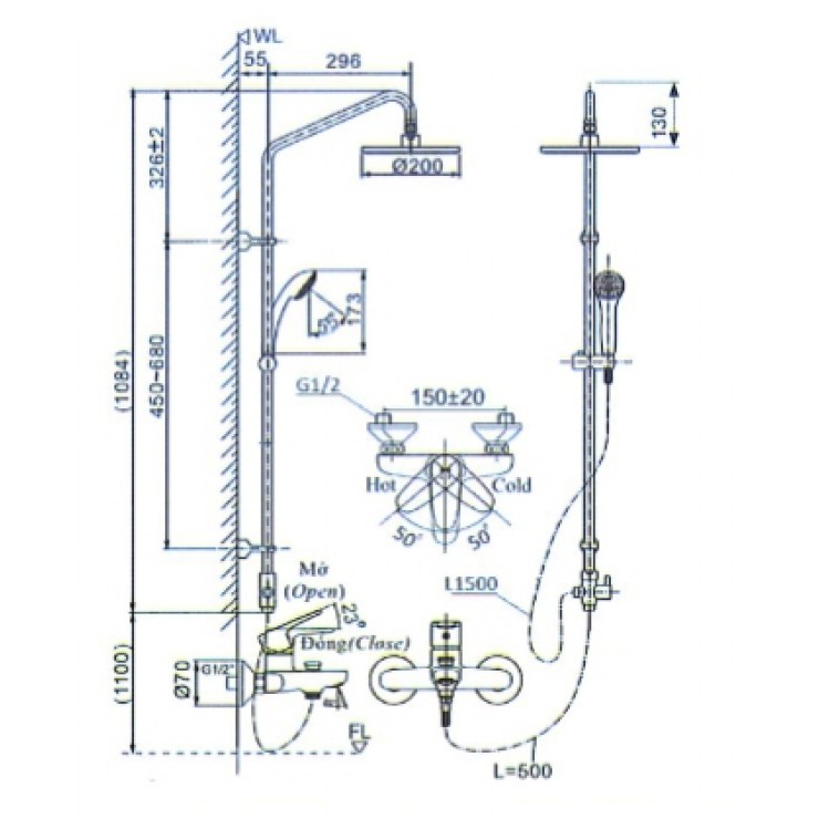 Sen cây tắm đứng nóng lạnh INAX BFV-1115S-3C (BFV1115S3C)
