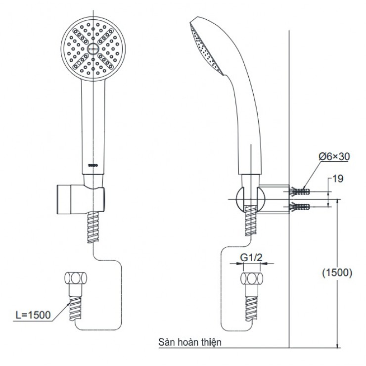 Bản vẽ tay sen tắm Toto DGH104ZR