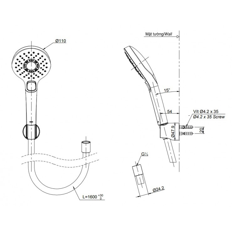 Bản vẽ tay sen tắm TOTO TBW01010A