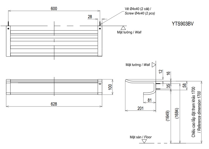 Bản vẻ Thanh Vắt Khăn Toto YTS903BV