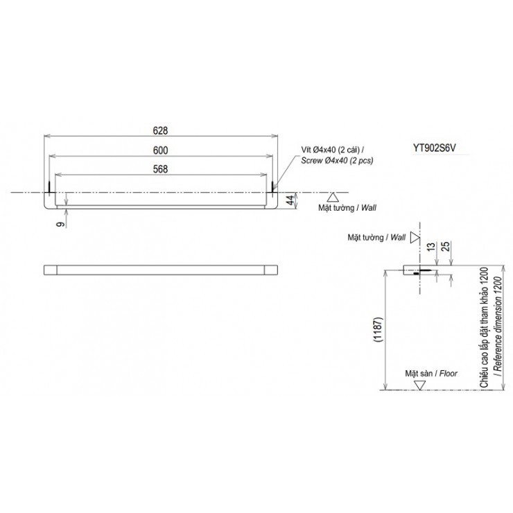 Bản vẽ kỹ thuật Thanh Vắt Khăn TOTO YT902S6V