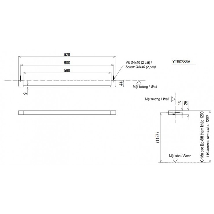 Bản vẽ kỹ thuật Thanh Vắt Khăn Toto YT902S6V