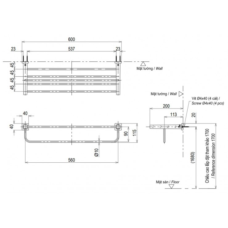 Bản vẽ thanh Vắt Khăn TOTO YTS408BV
