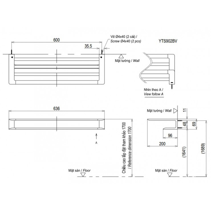 Bản vẽ Thanh Vắt Khăn Toto YTS902BV