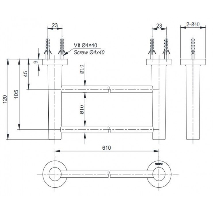 Bản vẽ kỹ thuật Thanh Vắt Khăn Toto YTS406BV