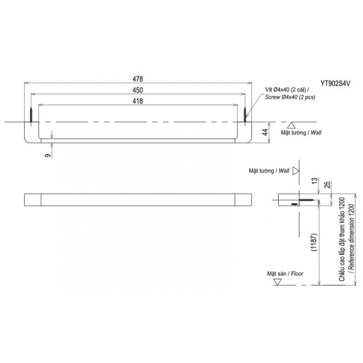 Bản vẽ kỹ thuật Thanh Vắt Khăn Toto YT902S4V