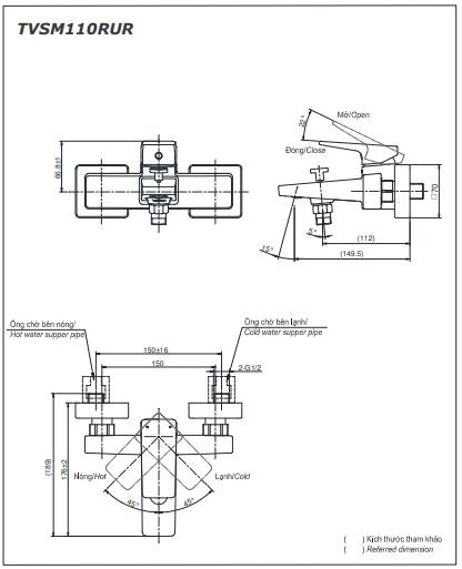 Bản vẽ kỹ thuật Vòi sen tắm Toto TVSM110RUR/DGH104ZR nóng lạnh