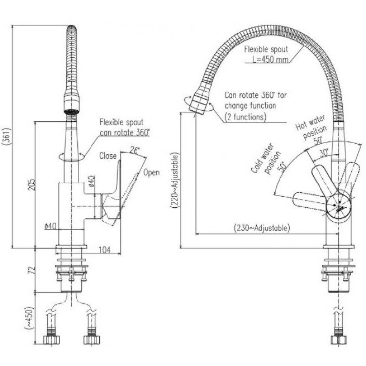 Vòi chậu rửa chén Inax SFV-303S nóng lạnh (SFV303S)