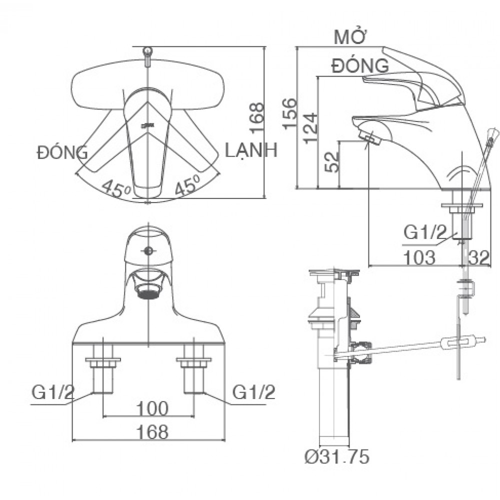 Vòi lavabo chậu rửa mặt Inax LFV-3001S nóng lạnh gật gù (LFV3001S)