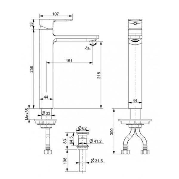 Vòi lavabo chậu rửa mặt American Standard WF-1302 nóng lạnh cổ cao