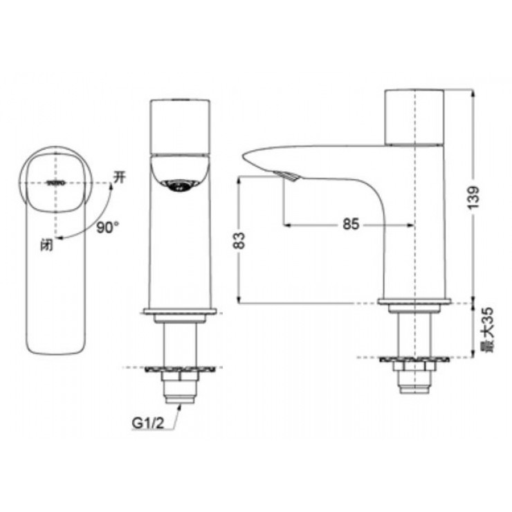 Bản vẽ kỹ thuật Vòi lavabo chậu rửa mặt Toto TLG04101B nước lạnh