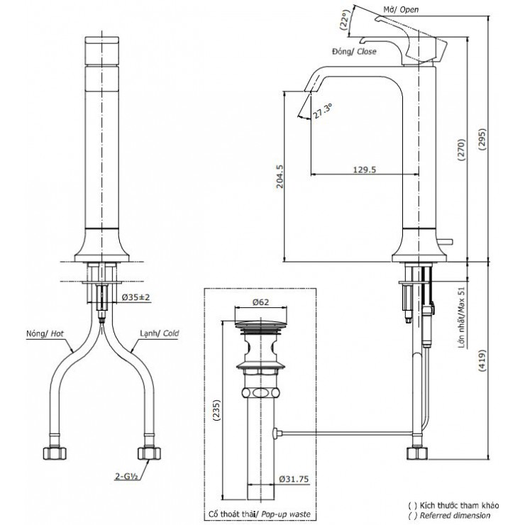 Bản vẽ kỹ thuật Vòi lavabo chậu rửa mặt TOTO TLG08305V nóng lạnh cổ cao