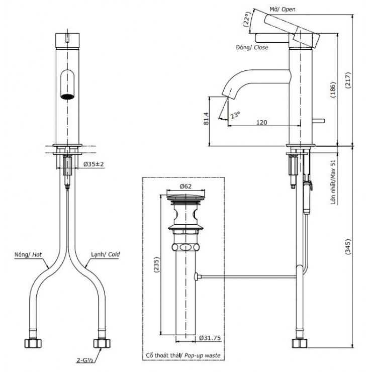 Vòi lavabo chậu rửa mặt TOTO TLG11301V nóng lạnh