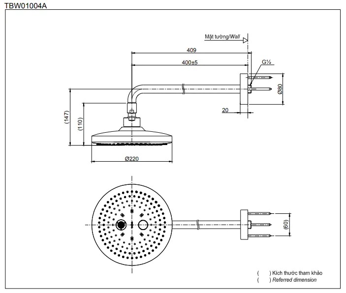 Bộ sen tắm âm tường Toto GLOBAL FITTINGS TBW01004A nóng lạnh