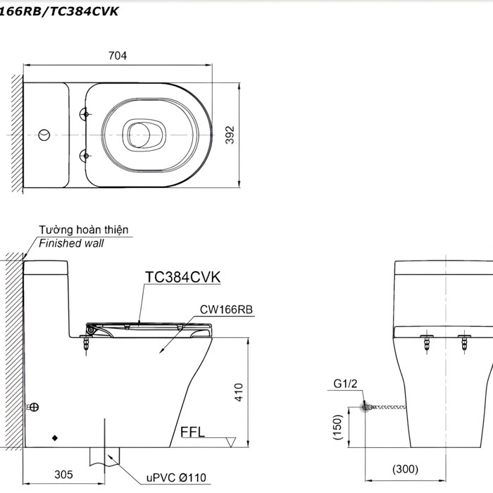 Bồn cầu 1 khối TOTO CW166RB#XW