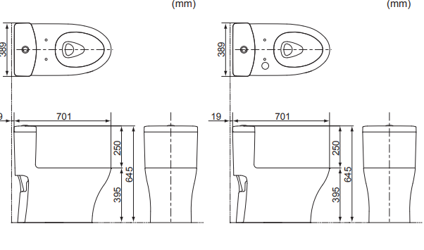 Bản vẽ kỹ thuật Bồn cầu 1 khối Toto MS885CDW17 nắp rửa C2 - TCF23460AAA