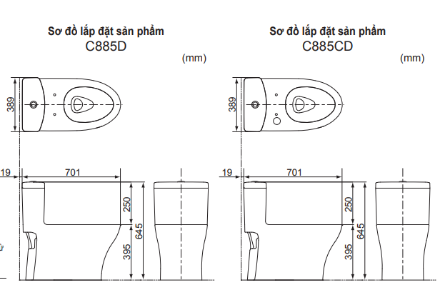 Bản vẽ kỹ thuật Bồn cầu 1 khối TOTO MS885DW16 nắp rửa C2 - TCF23410AAA