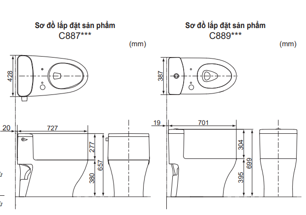 Bản vẽ kỹ thuật Bồn cầu 1 khối Toto MS889CDRW17 nắp rửa C2 - TCF23460AAA