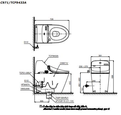 Bồn cầu điện tử Toto C971/TCF9433A