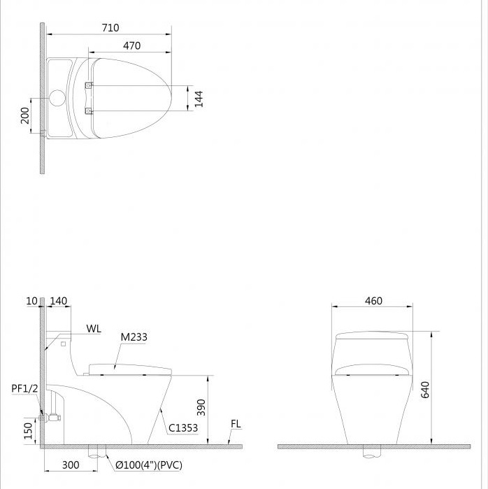 Bồn cầu 1 khối Caesar C1353