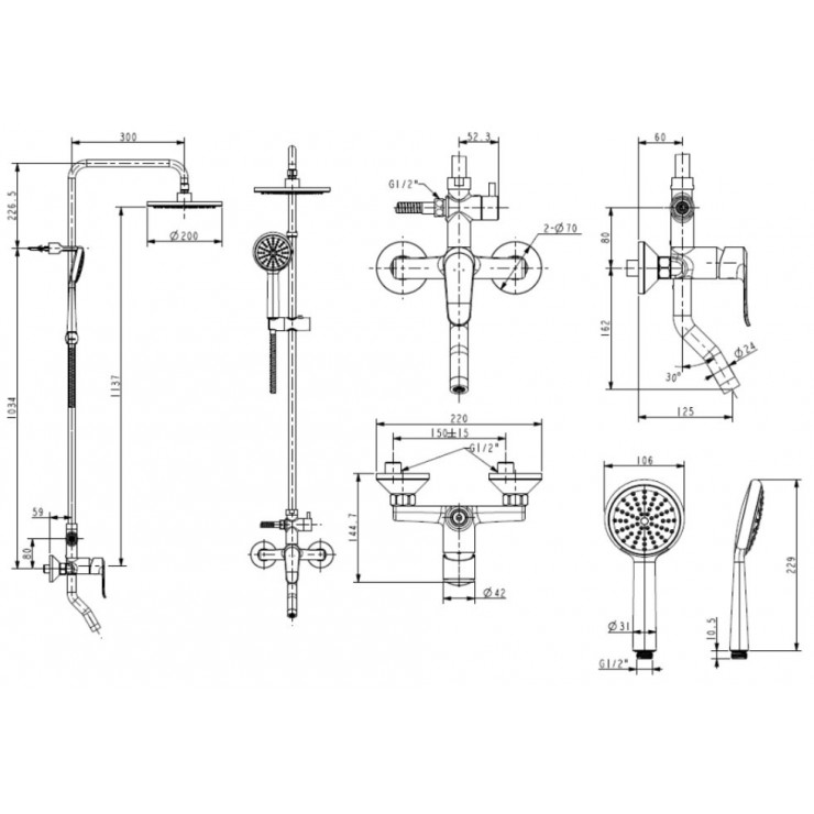 Bản vẽ Cây sen tắm American Standard WF-9088 nóng lạnh