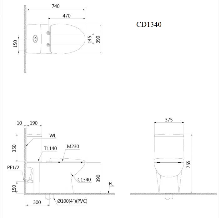 Bồn cầu 2 khối Caesar CD1340