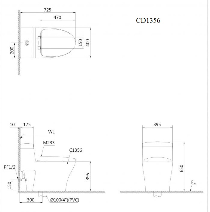 Bồn cầu 1 khối Caesar CD1356