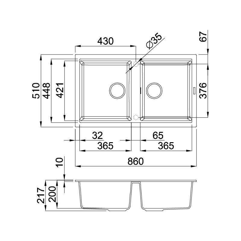 Chậu rửa chén đá Malloca TORTORA K-45043 dài 86cm