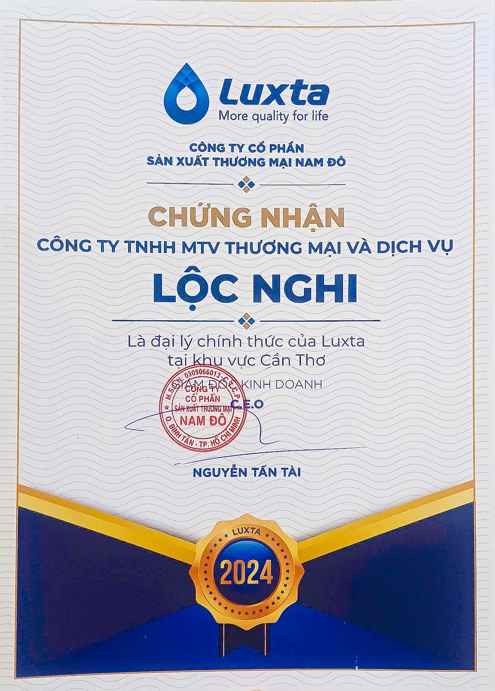 Chứng nhận đại lý Luxta