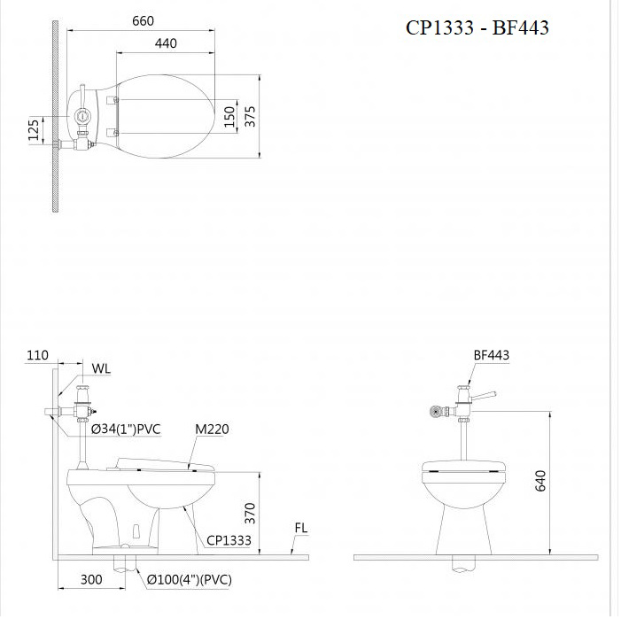 Bồn cầu xả gạt tay Caesar CP1333 (chưa bao gồm xả gạt)