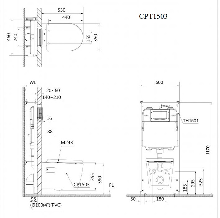 Bồn cầu treo tường Caesar CPT1503