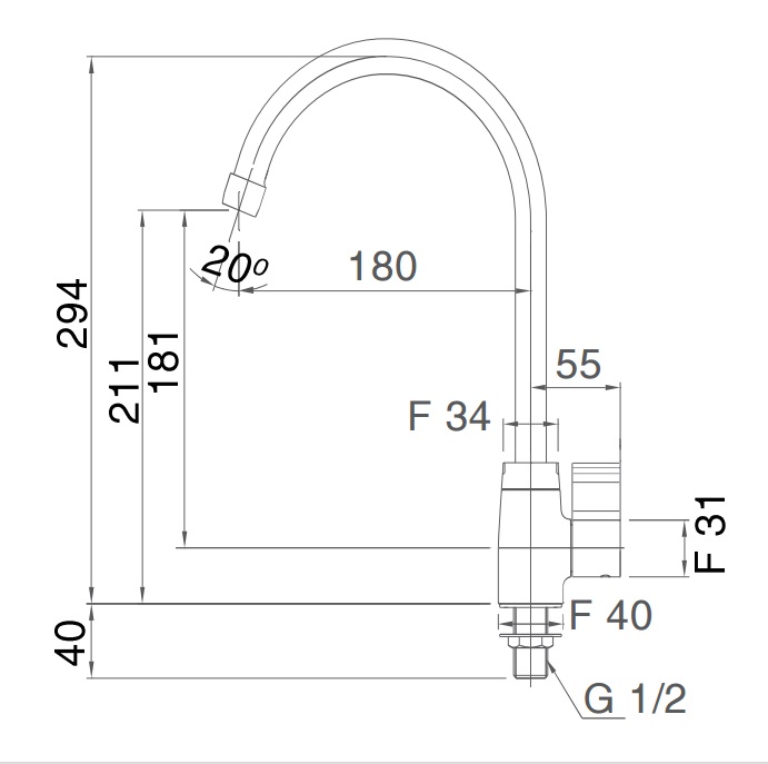 Bản vẽ kỹ thuật Vòi chậu rửa chén INAX SFV-21 nước lạnh (SFV21)