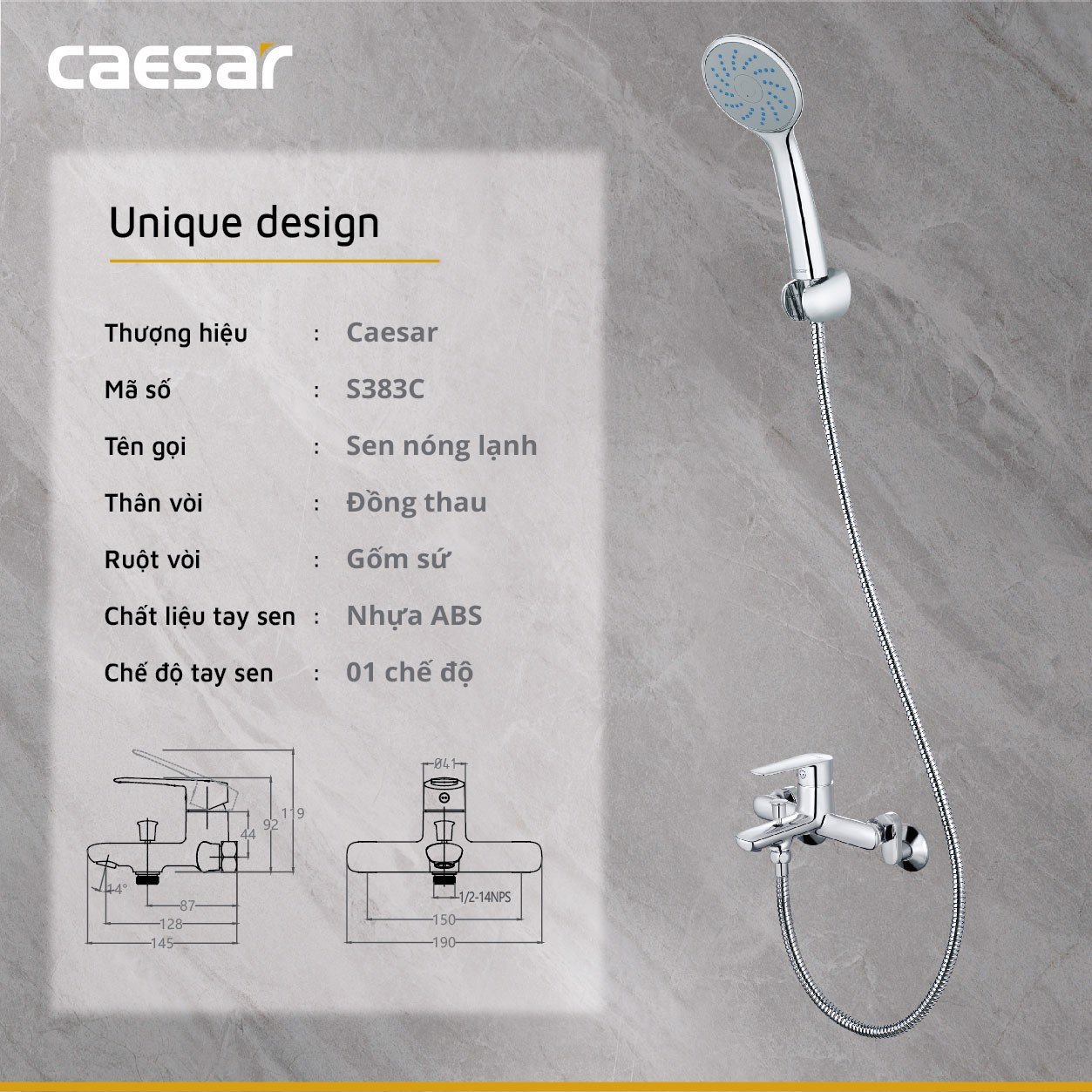 Vòi sen tắm nóng lạnh Caesar S383C